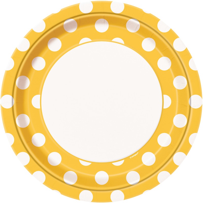 Sunflower Yellow Dots Round 9″ Dinner Plates 8ct