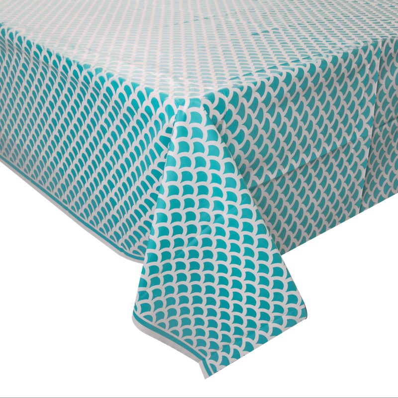 Teal quatrefoil  Rectangular Plastic Table Cover 54″ x 84