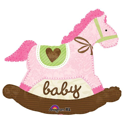 Pink baby rocking horse shape mylar