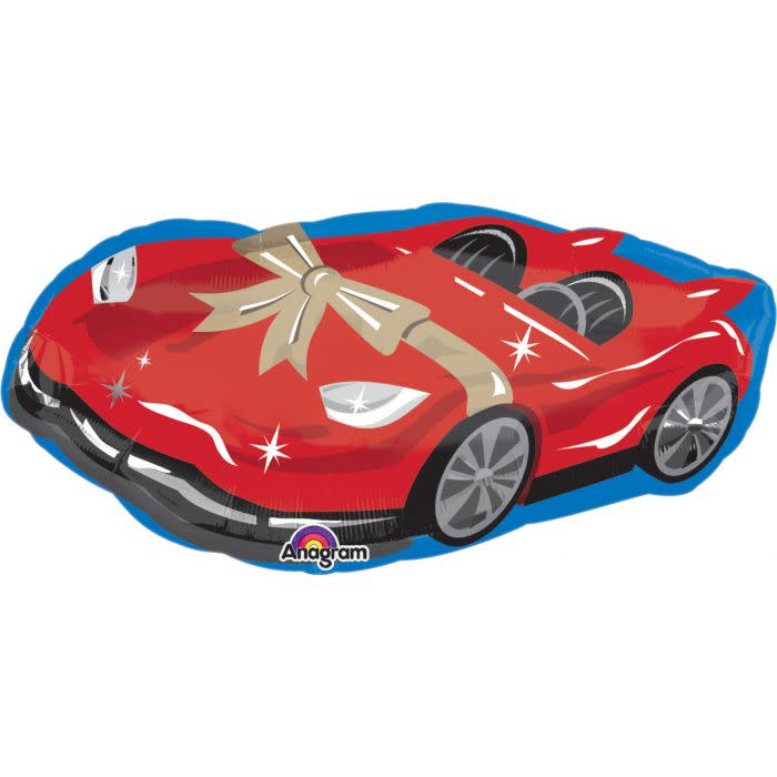Red sports car with bow supershape mylar