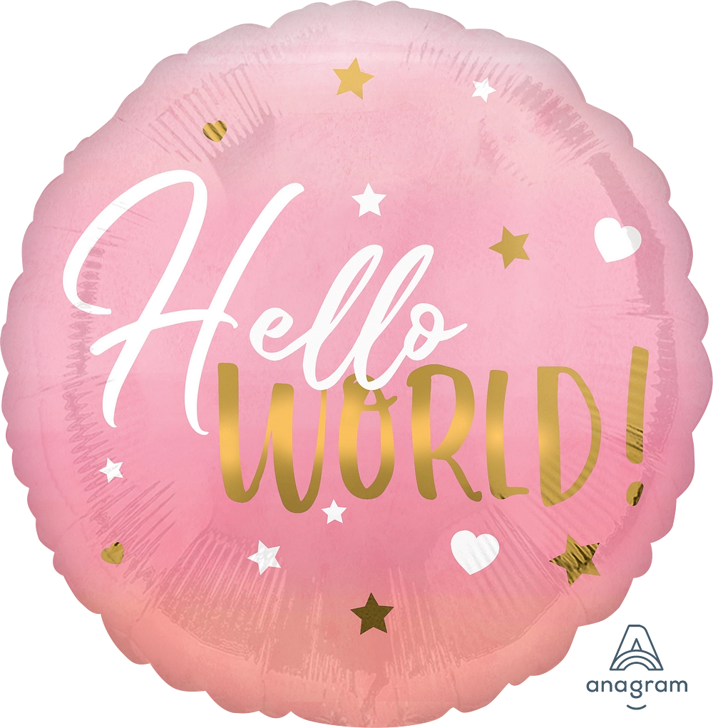Hello world pink ombré mylar