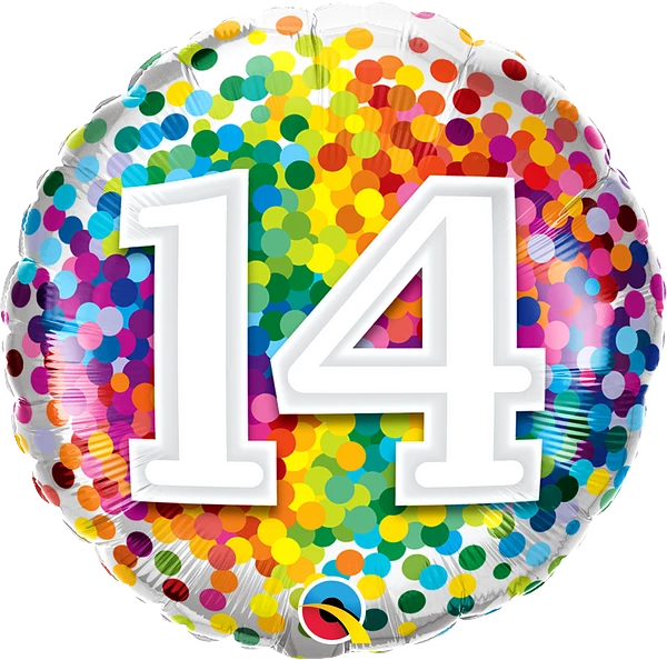 #14 Rainbow Confetti Mylar balloon 14in