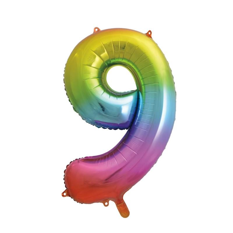 #9 Rainbow number balloon  34in