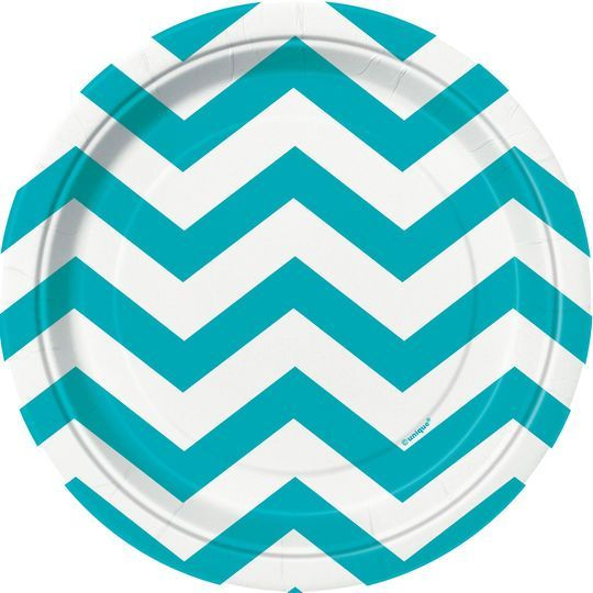 Caribbean teal chevron 7″ paper plates