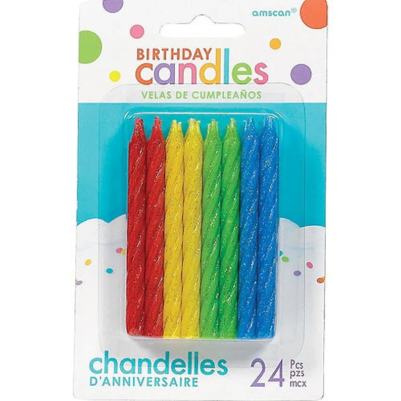Rainbow Glitter candles 24ct