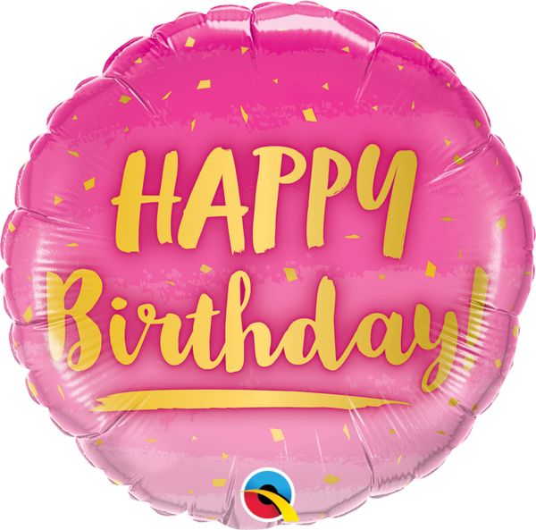 18″ Birthday Gold & Pink Mylar Balloon