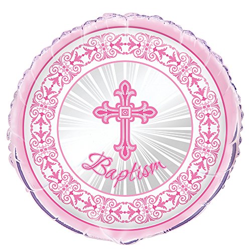 18″ Foil Radiant Cross Pink Baptism Balloon