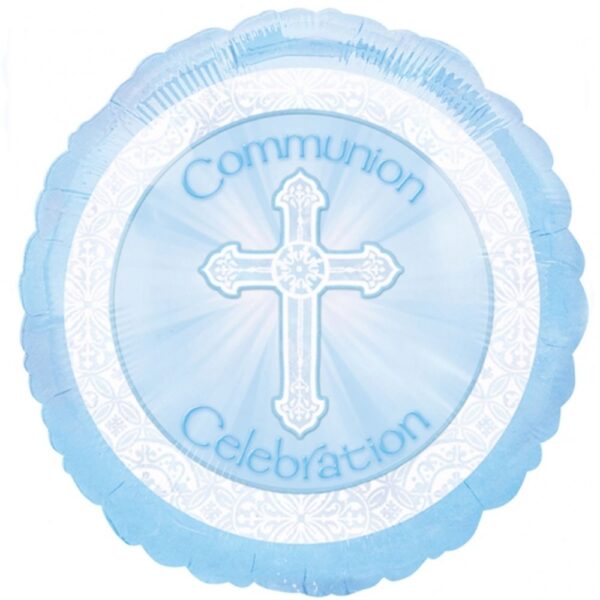 “Communion Celebration” Blue Mylar balloon