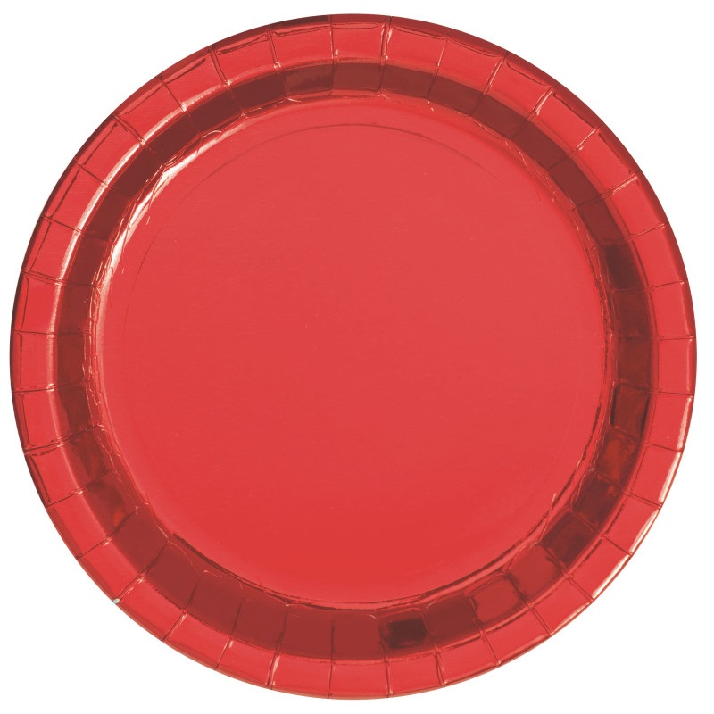 Red Foil Round 7″ Dessert Plates 8ct –