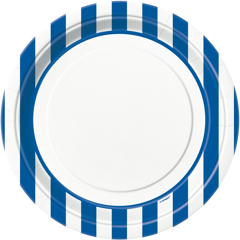 Royal Blue Stripes Round 9″ Dinner Plates 8ct