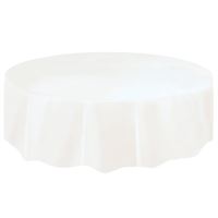 White Solid Round Plastic Table Cover 84″