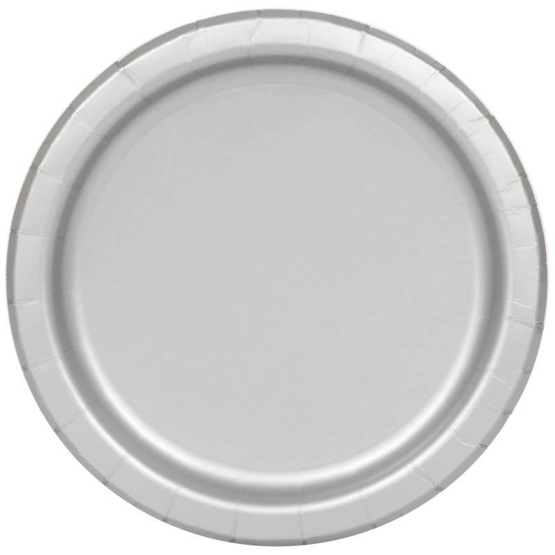 Silver Solid Round 7″ Dessert Plates 20ct