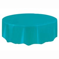 Caribbean Teal Solid Round Plastic Table Cover 84”