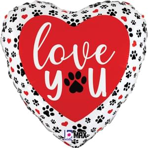 18″ LOVE YOU PAW PRINTS MAX FLOAT HEART