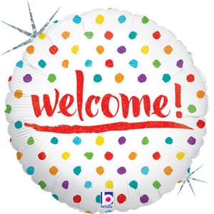 18″ WELCOME DOTS HOLOGRAPHIC MYLAR BALLOON
