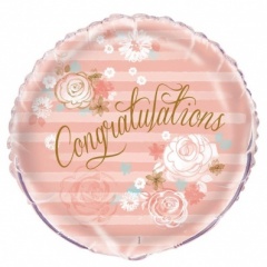 18″ Congratulations Gold/Pink Flowers