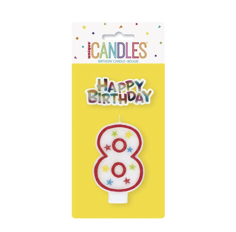 #8 candle with birthday sign