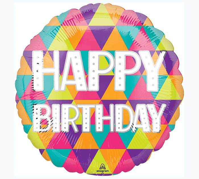 “ Happy Birthday” colorful triangles Mylar