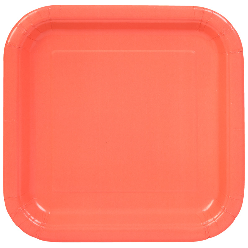 Coral Solid Square 7″ Dessert Plates 16ct