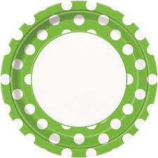 Lime Green Dots Round 9″ Dinner Plates 8ct