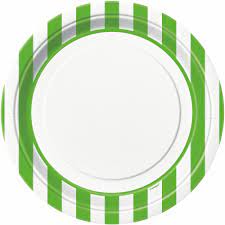 Lime green Stripes Round 9″ Dinner Plates 8ct