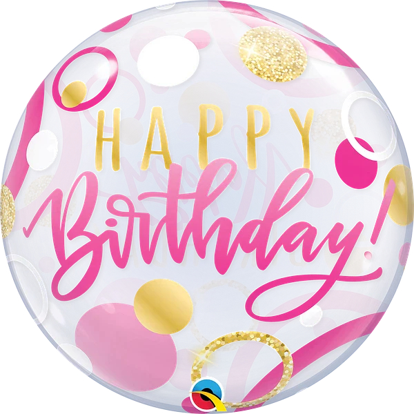 22″ Birthday Pink & Gold Dots Bubble