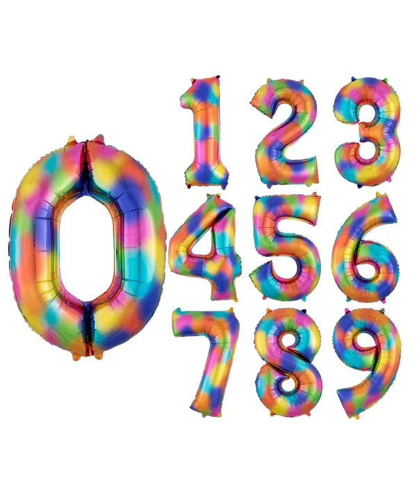 Foil Balloon Number With Helium Rainbow – 34 in