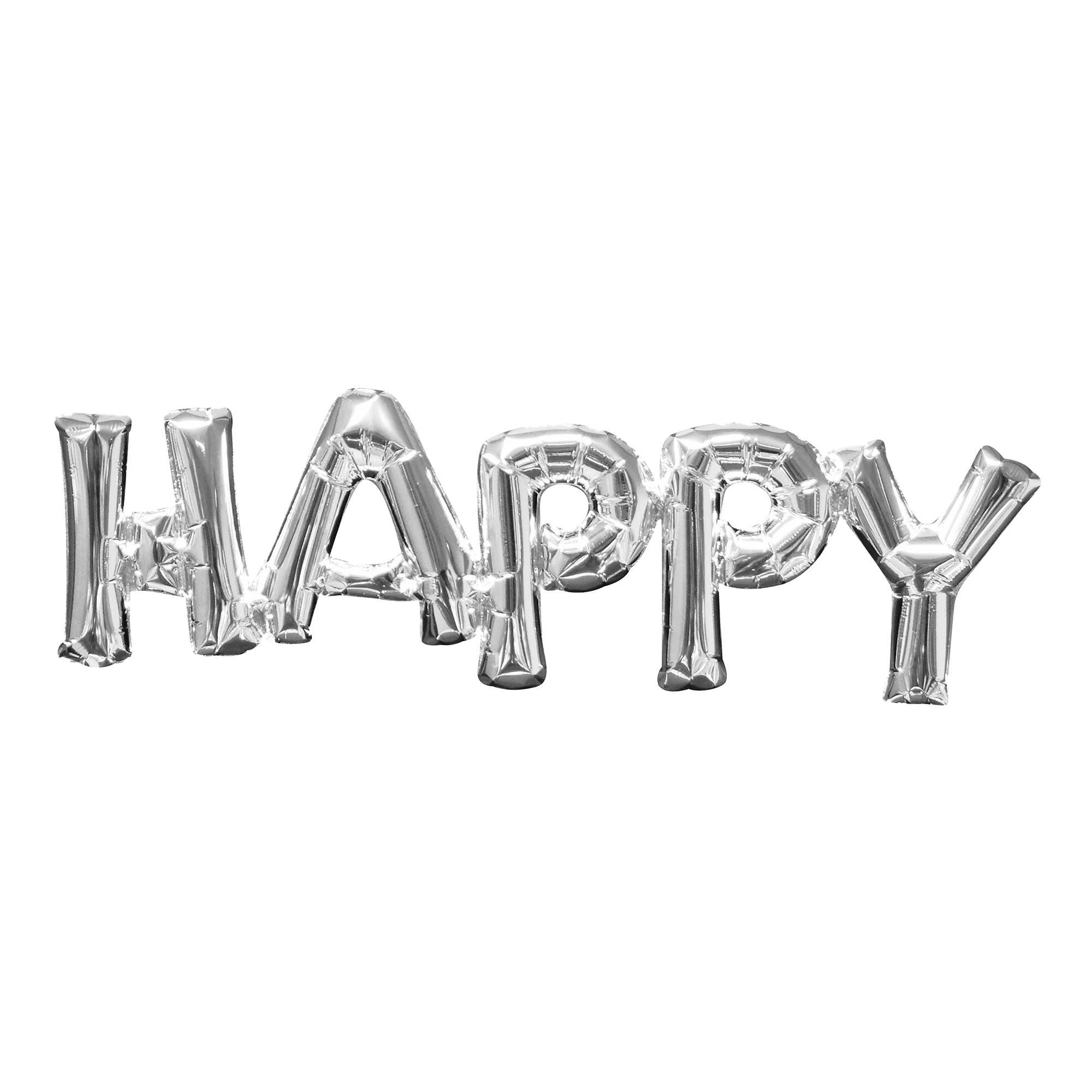 “Happy” Silver letters Air filled balloon