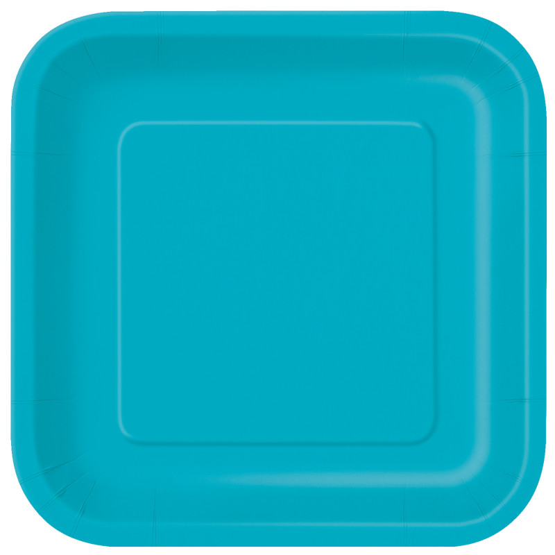 Caribbean Teal Solid Square 7″ Dessert Plates 16ct