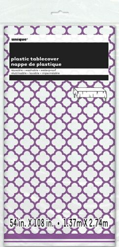 Purple Quatrefoil  Rectangular Plastic Table Cover 54″ x 84