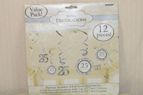 12 Piece Swirl Decorations 25th Anniversary 5in. 7 in. Foil Cutouts Party