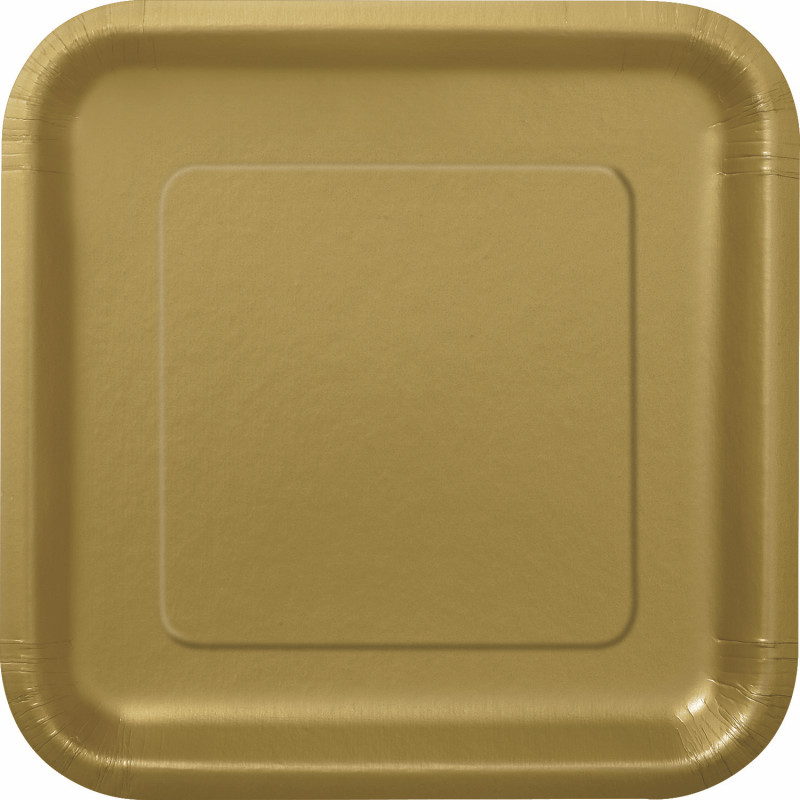 Gold Solid Square 7″ Dessert Plates 16ct