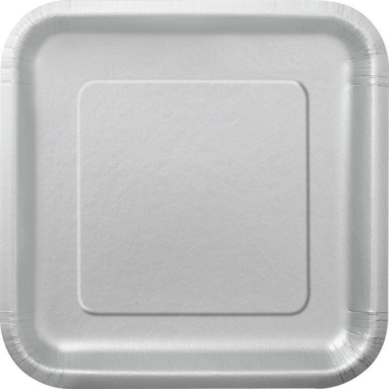 Silver Solid Square 7″ Dessert Plates 16ct