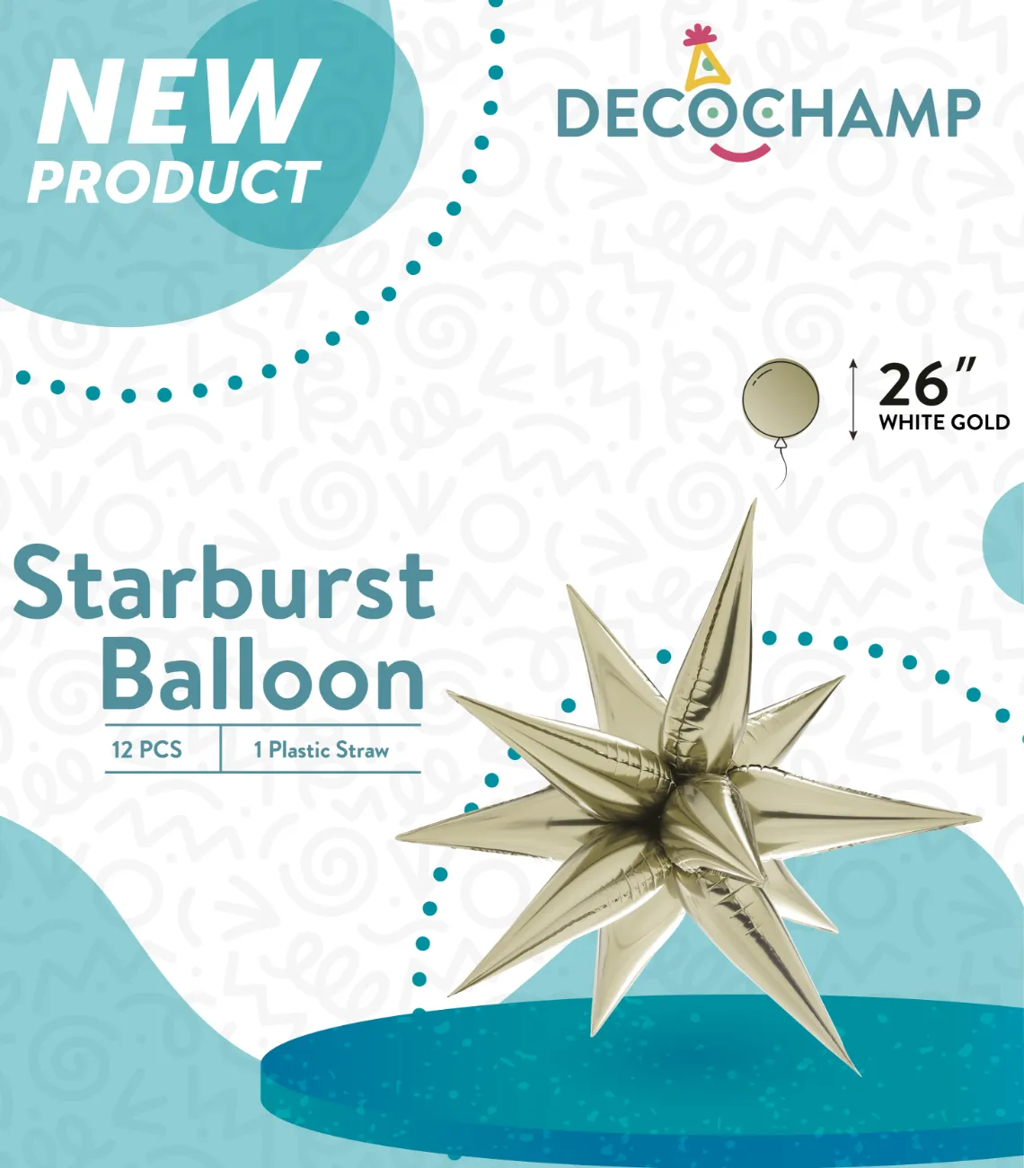 Starburst Foil Balloons White Gold 26″
