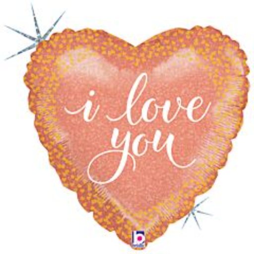 18″ Rose Gold – “I Love You” Holographic Heart Shape Mylar Foil Balloon