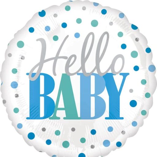 ” Hello Baby” blue dots Mylar balloon