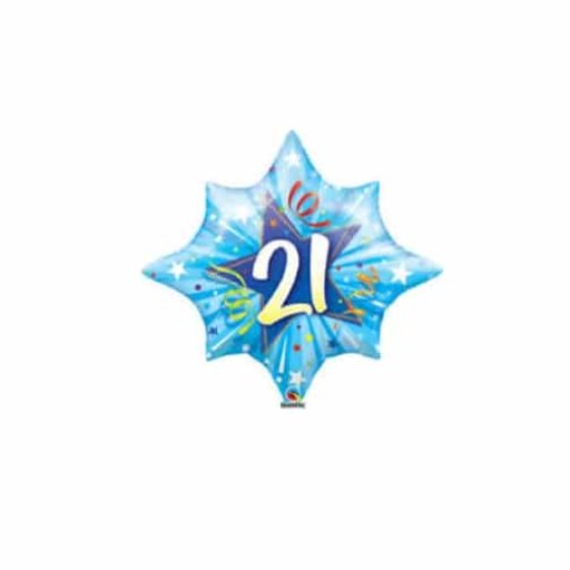 28″ 21st Birthday Bright Blue Shining Star – Foil Balloon