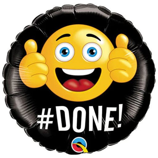 “#DONE” emoji Mylar balloon