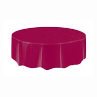Burgundy Solid Round Plastic Table Cover 84″