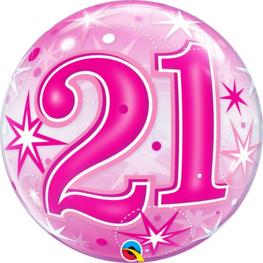 22″ Bubble 21 Pink Starburst Sparkle Balloon