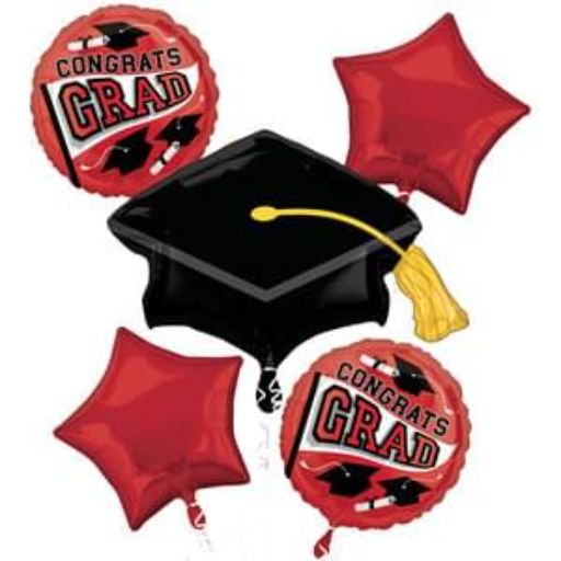 GRAD RED SCHOOL COLORS BOUQUET OF BALLOONS